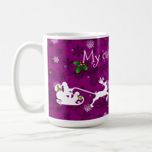 Magenta Santa's Sleigh and Reindeer Coffee Mok (Links)