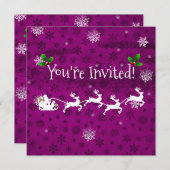 Magenta Santa's Sleigh and Reindeer Invitation Kaart (Voorkant / Achterkant)