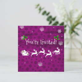 Magenta Santa's Sleigh and Reindeer Invitation Kaart