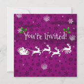 Magenta Santa's Sleigh and Reindeer Invitation Kaart (Voorkant)