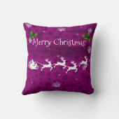 Magenta Santa's Sleigh and Reindeer Sierkussen (Achterkant)