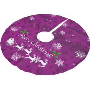 Magenta Santa's Sleigh and Reindeer Tree Skirt Kerstboom Rok