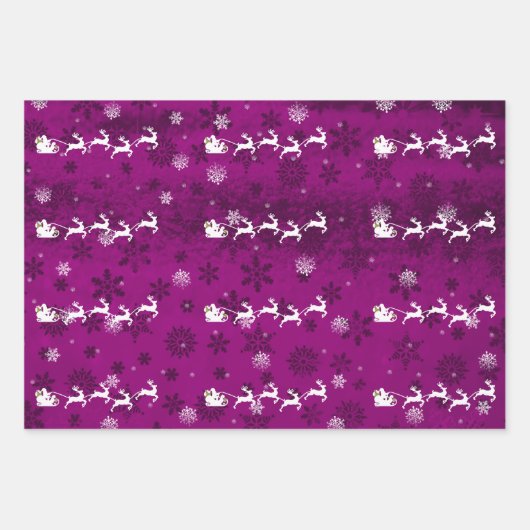 Magenta Santa's Sleigh and Reindeer Wrapping Paper (Voorkant)