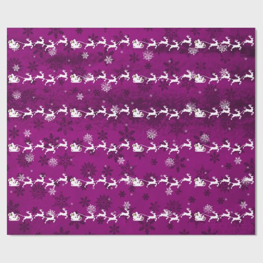 Magenta Santa's Sleigh and Reindeer Wrapping Paper Cadeaupapier (Vlak)