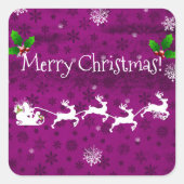 Magenta Santa's Sleigh & Reindeer Sticker (Voorkant)