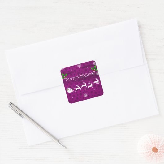 Magenta Santa's Sleigh & Reindeer Sticker (Envelop)