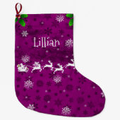 Magenta Santa's Sleigh & Reindeer Stocking Grote Kerstsok (Voorkant)