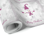 Magenta Schattige Snowman Christmas Wrapping Paper Cadeaupapier (Rol Hoek)