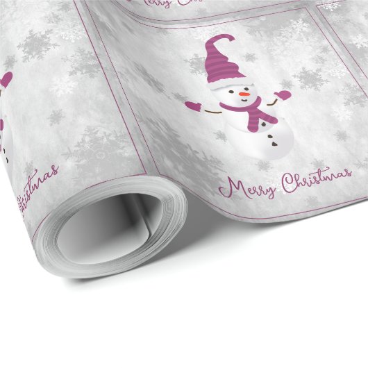 Magenta Schattige Snowman Christmas Wrapping Paper Cadeaupapier (Rol Hoek)