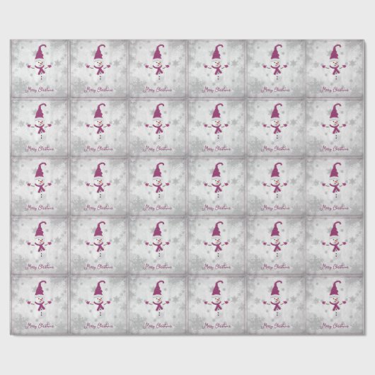Magenta Schattige Snowman Christmas Wrapping Paper Cadeaupapier (Vlak)