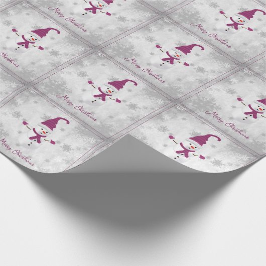 Magenta Schattige Snowman Christmas Wrapping Paper Cadeaupapier (Hoek)
