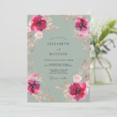 Magenta Seafoam Bloem Bruiloft Kaart (Staand voorkant)