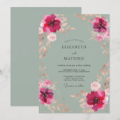 Magenta Seafoam Bloem Bruiloft Kaart (Voorkant / Achterkant)