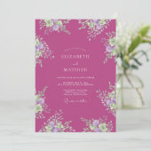 Magenta Serene Bloemige Bruiloft Kaart (Staand voorkant)