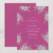 Magenta Serene Bloemige Bruiloft Kaart (Voorkant / Achterkant)