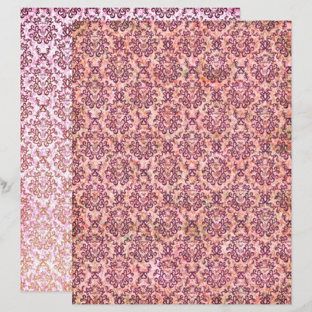Magenta shabby  motief plakboekpapier (Voorkant / Achterkant)