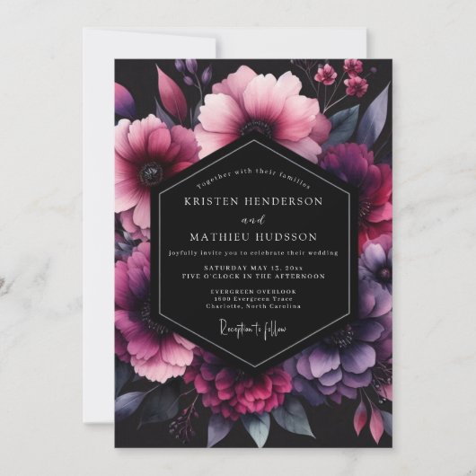 Magenta Shadow Bloom Bruiloft Kaart (Voorkant)