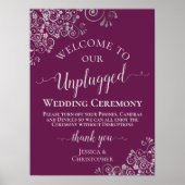 Magenta & Silver Chic Unplugged Wedding Ceremony Poster (Voorkant)
