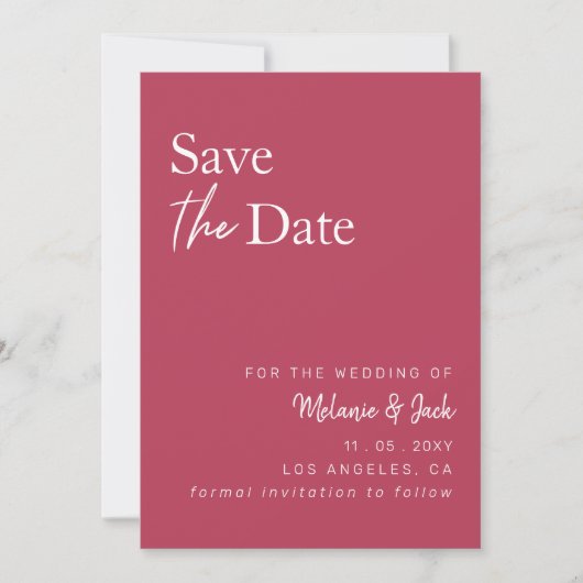 Magenta Simple Calligraphy Photo Save the Date (Voorkant)