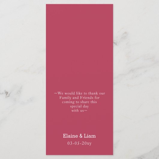 Magenta Simple Modern Wedding Menu (Achterkant)