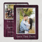 Magenta Simple Rustic Photo Save the Date (Voorkant / Achterkant)