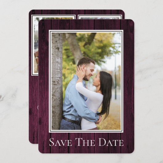 Magenta Simple Rustic Photo Save the Date (Voorkant / Achterkant)