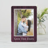 Magenta Simple Rustic Photo Save the Date (Staand voorkant)