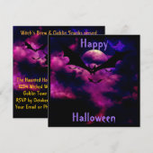 Magenta Sky Bats Halloween Party Invitation Kaart (Voorkant / Achterkant)