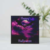Magenta Sky Bats Halloween Party Invitation Kaart (Staand voorkant)