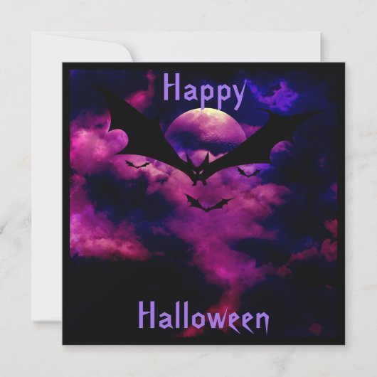 Magenta Sky Bats Halloween Party Invitation Kaart (Voorkant)