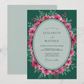 Magenta Smaragdgroene Bladrijke Bruiloft Kaart (Voorkant / Achterkant)