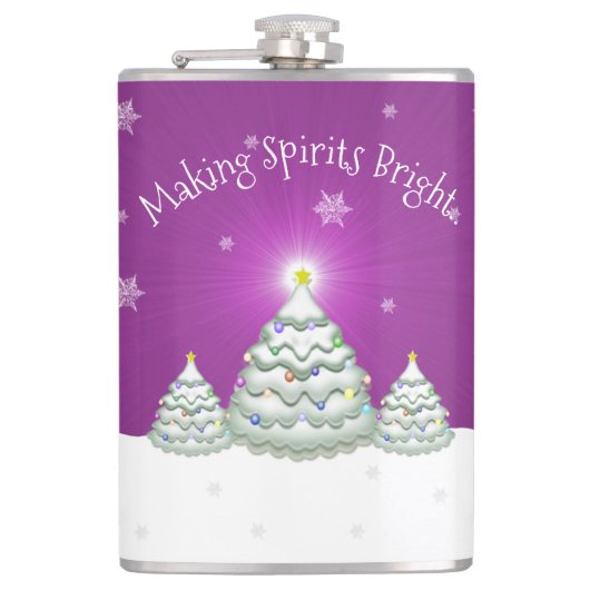 Magenta Sneeuw Kerstboom Fles Heupfles (Voorkant)