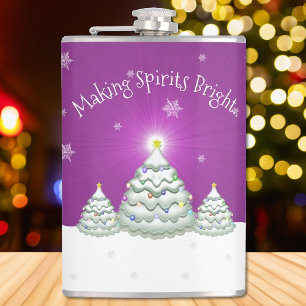 Magenta Sneeuw Kerstboom Fles Heupfles
