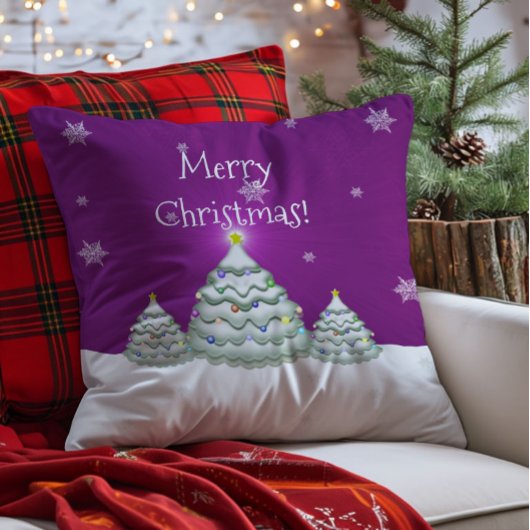 Magenta Sneeuwige Kerstboom Worp Kussen
