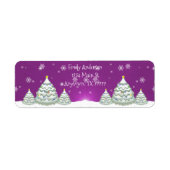 Magenta Snowy kerstboomruitadreslabel Etiket (Voorkant)