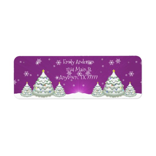 Magenta Snowy kerstboomruitadreslabel Etiket (Voorkant)