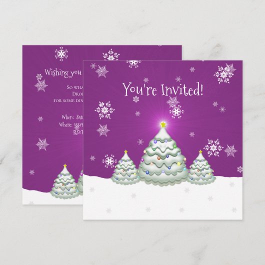 Magenta Snowy - Uitnodiging voor kerstbomen (Voorkant / Achterkant)