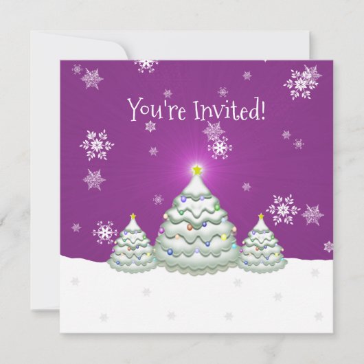 Magenta Snowy - Uitnodiging voor kerstbomen (Voorkant)
