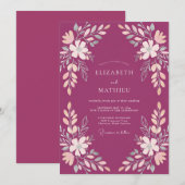 Magenta Soft Botanische Romantische Bruiloft Kaart (Voorkant / Achterkant)