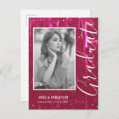 Magenta Space Glitter Photo Afstuderen Uitnodiging Briefkaart (Voorkant / Achterkant)