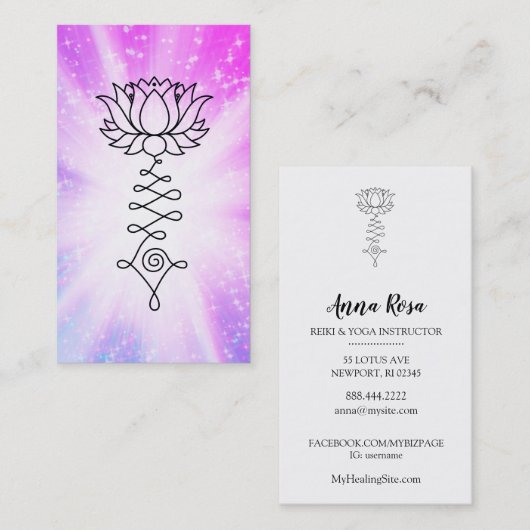 *~* Magenta Sparkles Lotus Reiki Healing Energy Visitekaartje (Voorkant / Achterkant)