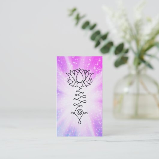 *~* Magenta Sparkles Lotus Reiki Healing Energy Visitekaartje (Staand voorkant)