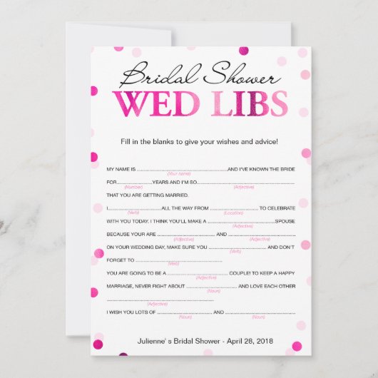 Magenta-spel met vrijgezellenfeest Wasting en advi Kaart (Voorkant)