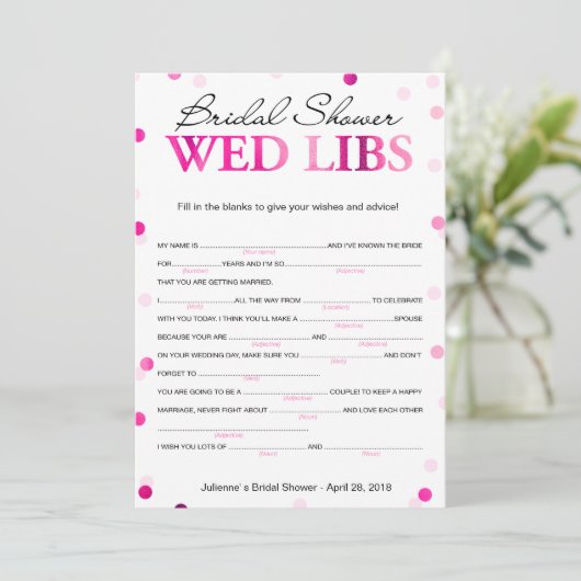 Magenta-spel met vrijgezellenfeest Wasting en advi Kaart (Staand voorkant)