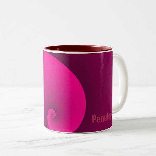Magenta Spiral Monogram Modern Trendy Chic Tweekleurige Koffiemok (Voorkant rechts)