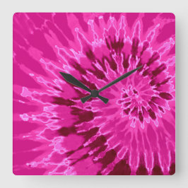 Magenta Spiral Tie Dye Clock Vierkante Klok