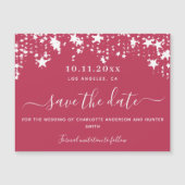 Magenta sterren bruiloft met de datum magnetkaart magnetische uitnodiging (Voorkant)