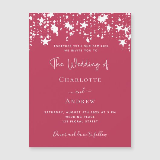 Magenta sterren luxe bruiloft magnetische uitnodiging (Voorkant)