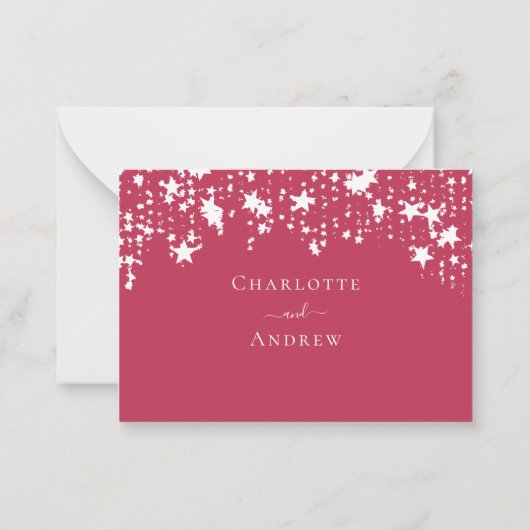 Magenta sterren trouwreactie RSVP Notitiekaartje (Achterkant)