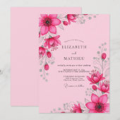 Magenta Stralende Lente Bruiloft Kaart (Voorkant / Achterkant)